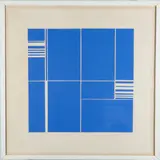 Blue Structure by Alan Reynolds, linocut, sold Oct 2025