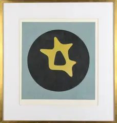 Yellow Form on Black Circle by Hans Arp, Lithograph, numbered, sold Oct 2025