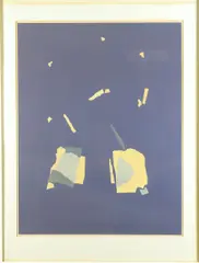 Torn-paper collage on blue ground by Nicolas de Staël, print, sold Oct 2025
