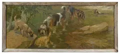 Otterhounds by George Vernon Stokes, oil on board, offered Feb 2025
