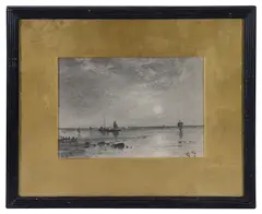 A Bustling Port by George Sheffield, charcoal, sold Feb 2025