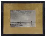 A Bustling Port by George Sheffield, charcoal, sold Feb 2025