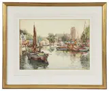 Boats into Town by Frances E. Nesbitt, watercolour, sold Feb 2025
