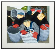 Dustbinmen by Beryl Cook, pencil, sold Feb 2025
