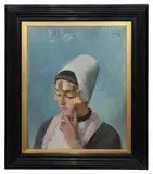 Portrait of a Dutch girl by Henry Jones Thaddeus, 1887, oil on panel, sold Oct 2024