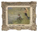 Fishing on the river by Paul Hagemans, oil on canvas board, offered Oct 2024