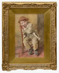 Portrait of seated boy by William Henry Hunt, watercolour, sold Oct 2024
