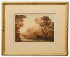 River landscape by John Glover, watercolour, sold Oct 2024