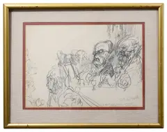 A Moot heat in Gray by Feliks Topolski, charcoal on paper, sold Jul 2024