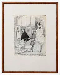 James Abbot MacNeill Whistler at work in his studio by Phil May, ink, sold Jul 2024