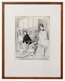 James Abbot MacNeill Whistler at work in his studio by Phil May, ink, sold Jul 2024