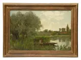Fishing, Newbury by Alfred East, oil on canvas, sold Feb 2023