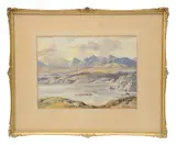 The Coollins of Skye looking across Loch Eishort by Sterling Gillespie, watercolour, sold Feb 2023