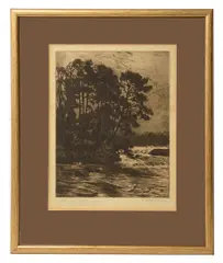 A Flooded River by Alfred East, etching, sold Feb 2023