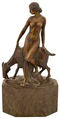 Nude woman shepherd by Gotthilf Jaeger, sculpture, sold Feb 2023