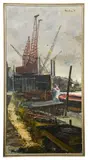 Thameside, Greenwich by Jack D. Pountney, oil on board, sold Nov 2022