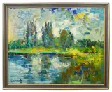Poplar Trees Reflections by James Lawrence Isherwood, oil on panel, sold Nov 2022