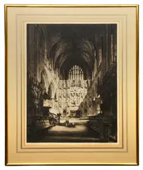 The Great Screen, Winchester Cathedral by Albany E. Howarth, etching, offered Nov 2022