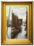 Fishing Smacks by David Carr, oil on canvas, sold May 2022