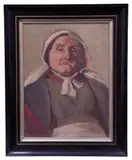 Portrait of a Lady wearing a Headscarf by John J. Witcombe, 1908, oil on canvas, sold May 2022