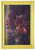 Still life of pink and red flowers by Mary Fedden, oil on canvas, sold May 2022