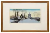 Village Church in the Snow by Rowland Hilder, 1945, watercolour, sold May 2022