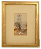 Geese in a Farmyard by George Clausen, 1891, watercolour and gouache on paper, sold Nov 2021