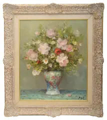 Roses and Anemones (still life of vase with flowers) by Marcel Dyf, oil on canvas, sold Jun 2021