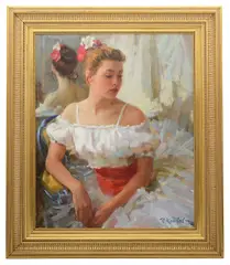 Portrait of a dancer by Youri Krotov, oil on canvas, sold Jun 2021