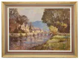 Fishing by the river by John Neale, oil on board, sold Jun 2021