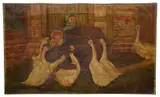 Children Attacked by Geese by J. Walkeden, oil on canvas, sold Jun 2021