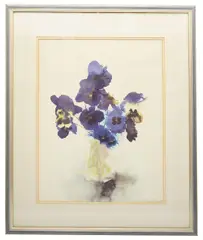 Still life with pansies by Caroline Bailey, watercolour on paper, offered Jun 2021