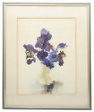 Still life with pansies by Caroline Bailey, watercolour on paper, offered Jun 2021