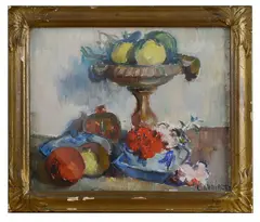 Still life of fruit and flowers by Louis Audibert, oil on canvas, offered Nov 2020