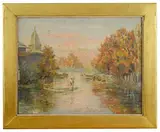 Himalayan lake with houseboats by Graham Brown, oil on canvas, offered Nov 2020