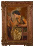 Beryl at her easel by Fortunino Matania, oil on canvas, offered Jun 2020
