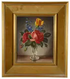 Red and yellow roses by James Noble, 1969, oil on canvas, offered Jun 2020