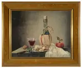 Chianti with cheese and apple by James Noble, 1979, oil on canvas, offered Jun 2020