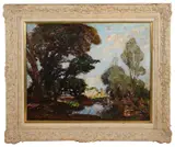 River landscape with trees by William Watt Milne, oil on canvas, offered Jun 2020