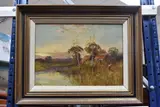 Sunset landscape by Walter Lewis, oil on canvas, sold Jan 2026