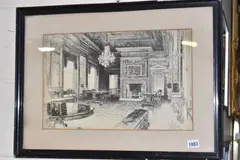 The cedar room, skinners hall by Joseph Pennell, ink on paper, sold Dec 2025