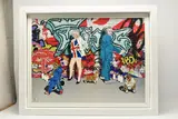 King, camilla and paddington by Dylan Izaak, mixed media, sold Nov 2025