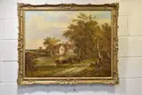 A landscape with figures and cattle by T. Thomas, oil on canvas, sold Nov 2025