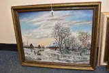 Village in winter by G. Kaminski, 1990, oil on canvas, sold Nov 2025
