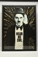 Hear no evil charlie by Mr Sly, mixed media on board, sold Oct 2025