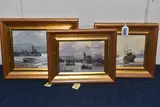 Comprising a scene with boats to by Don Micklethwaite, oil, sold Oct 2025
