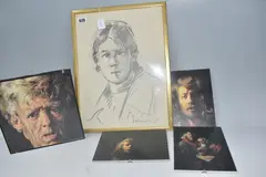 Head and shoulders portrait by Robert Lenkiewicz, charcoal on paper, sold Oct 2025
