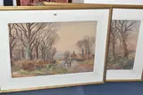 The first depicts a farm hand with by Henry Charles Fox, 1917, WATERCOLOUR, sold Oct 2025