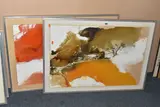 Landscape with figures by Martin Aynscomb, mixed media on paper, sold Oct 2025