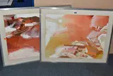 Pink farm by Martin Aynscomb, mixed media on paper, sold Oct 2025